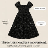 Florenza – Square Neck Floral Midi Dress with Smocked Bodice & Tiered Skirt