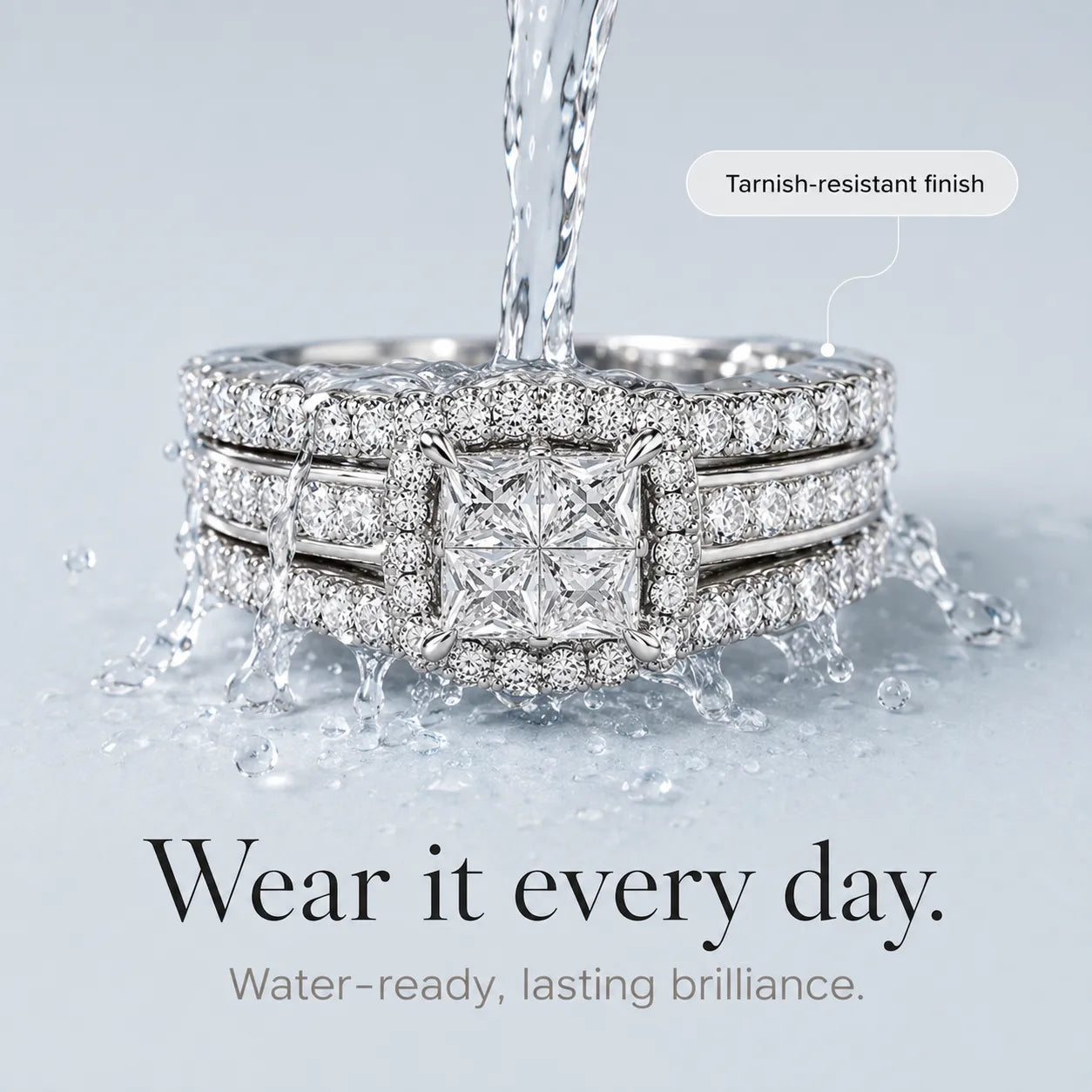 Lunavia – Princess Cut Cubic Zirconia Statement Ring with Triple Pavé Band