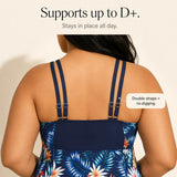 Solmara – Plus Size Printed Swimdress with Built-in Shorts, V-Neck Tie-Front
