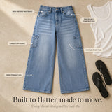 Marelle – Wide Leg Cargo Jeans for Women, Light Wash Straight Cut