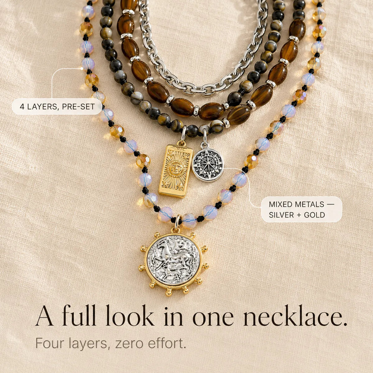 Solenya – Vintage Boho Layered Necklace with Tarot, Compass & Coin Pendants