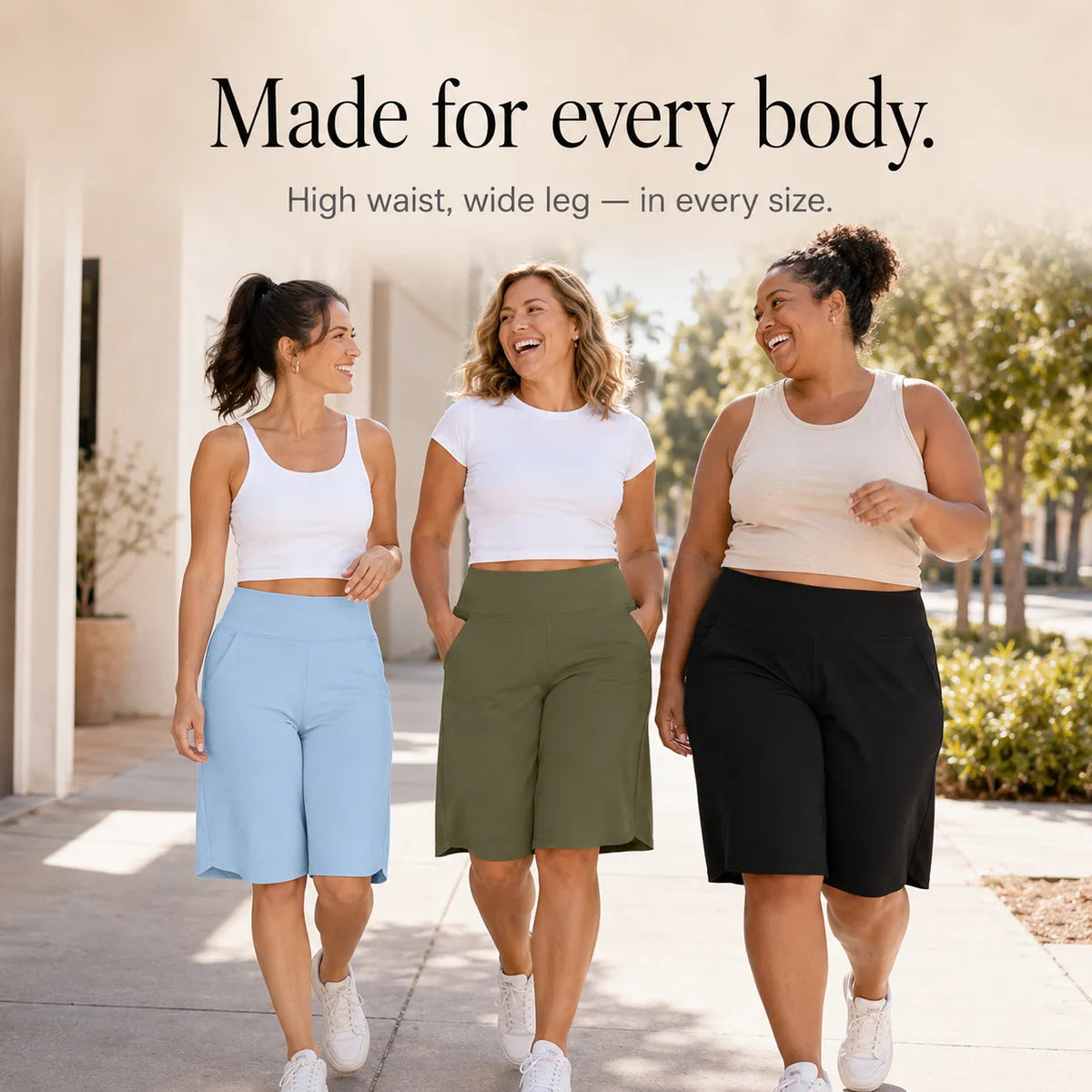 Brisella – Knee Length Wide Leg Cooling Shorts with Pockets for Women