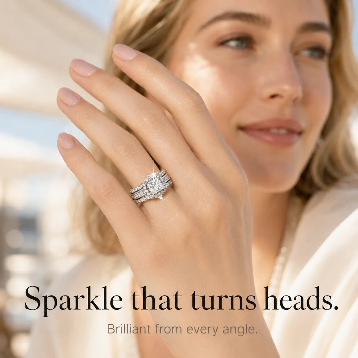 Lunavia – Princess Cut Cubic Zirconia Statement Ring with Triple Pavé Band