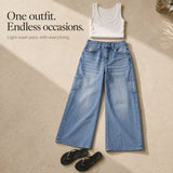 Marelle – Wide Leg Cargo Jeans for Women, Light Wash Straight Cut