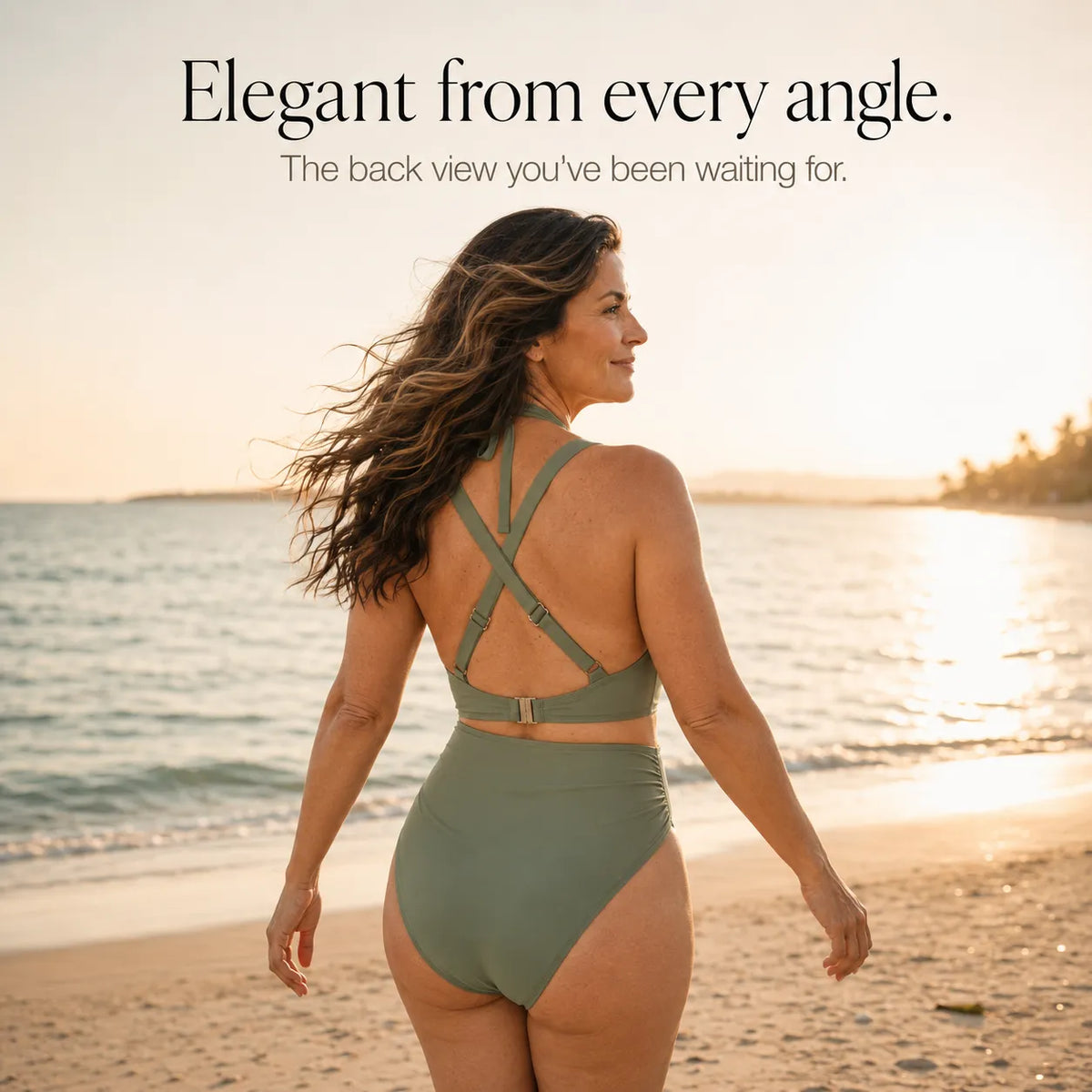Sirella – Ruched Tummy Control Halter Swimsuit with Mesh V-Neck