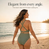 Sirella – Ruched Tummy Control Halter Swimsuit with Mesh V-Neck