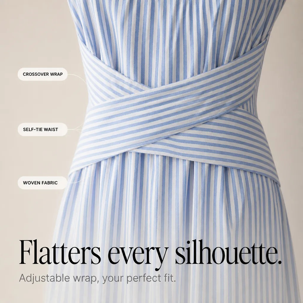 Marellé – Striped Wrap Waist Maxi Dress Sleeveless