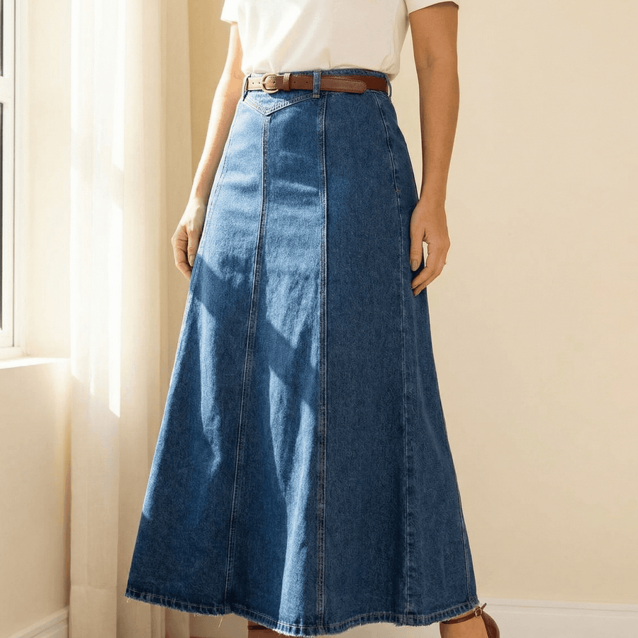Levara – Flattering High Waist Denim Maxi Skirt