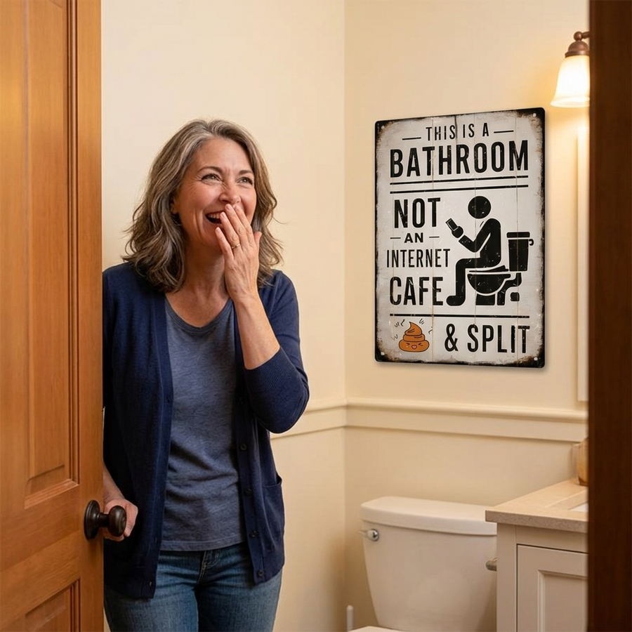 Splitline - Vintage Metal Bathroom Humor Sign