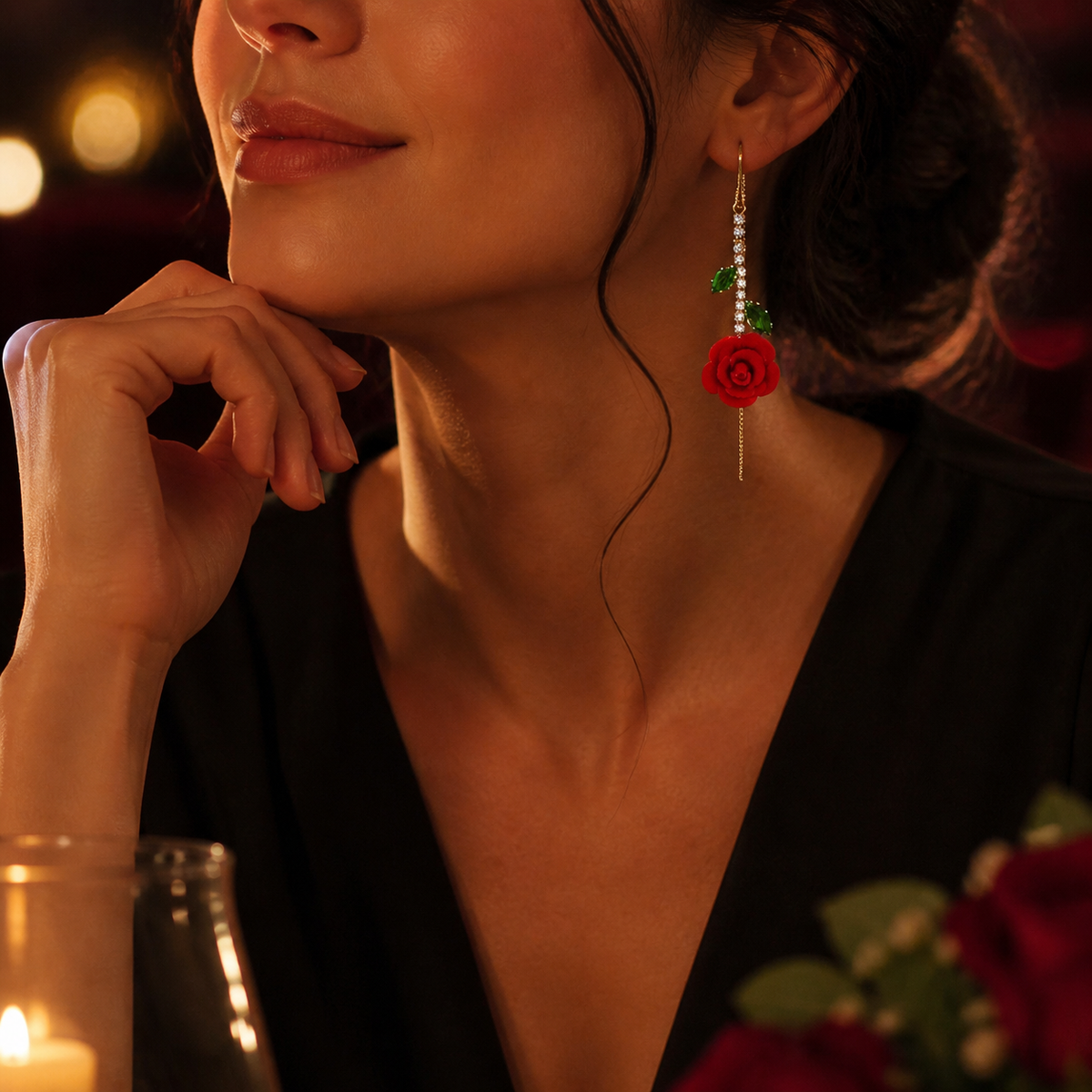 Roselyn – Romantic Rose and Emerald Earrings
