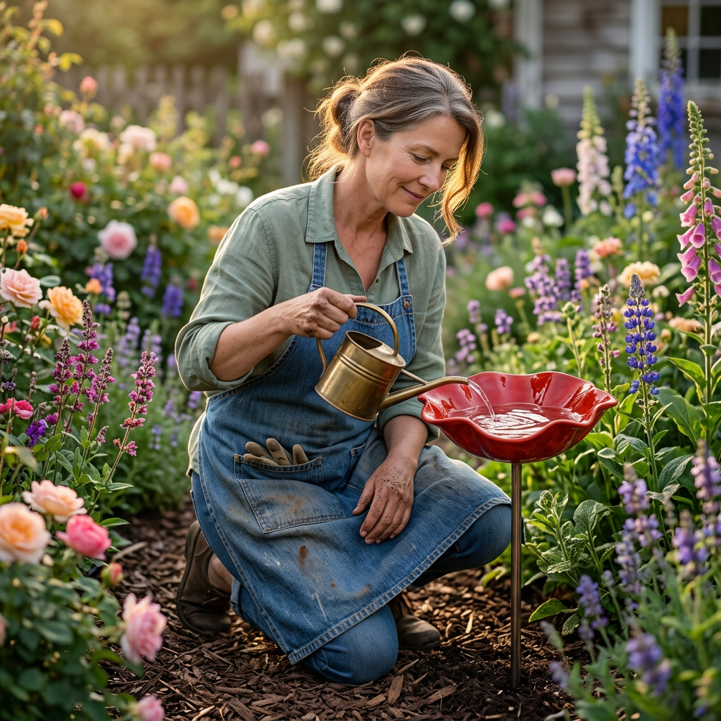 PetalHaven – Hand-Formed Poppy Bird Bath Garden Stake