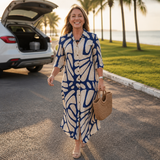 Easewear – Geometric Midi Dress That Skims, Not Clings
