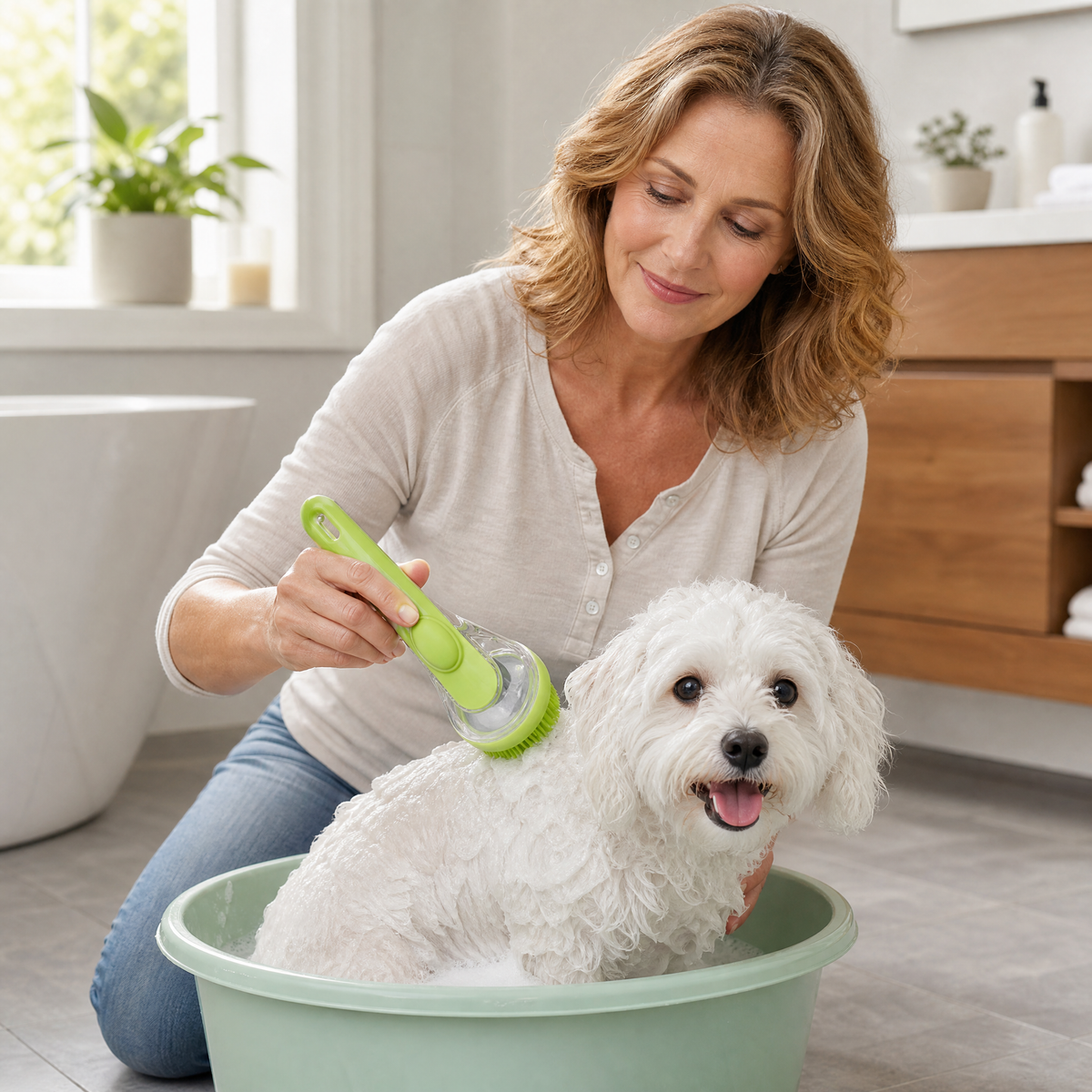 Sudsly – Pet Bath Brush with Built-in Shampoo Dispenser