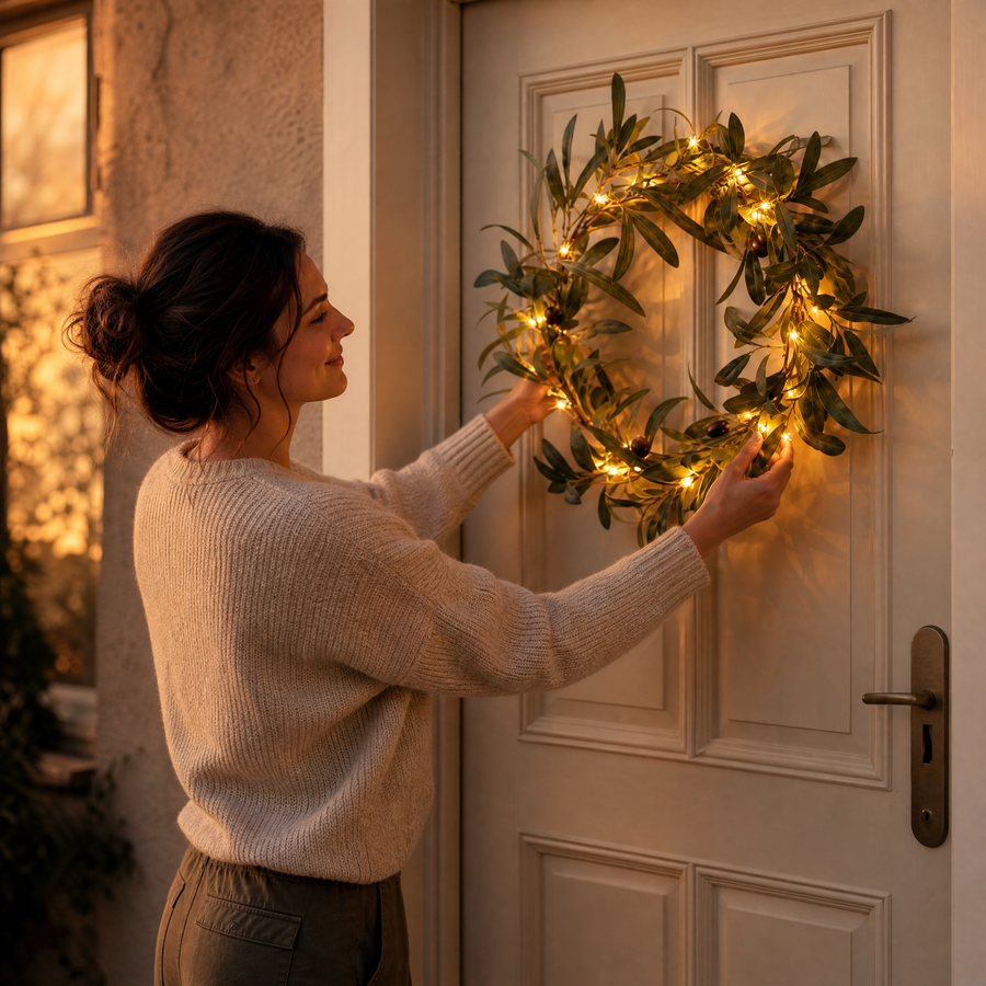 Olivelle – Warm-Glow Olive Wreath for Doors and Walls