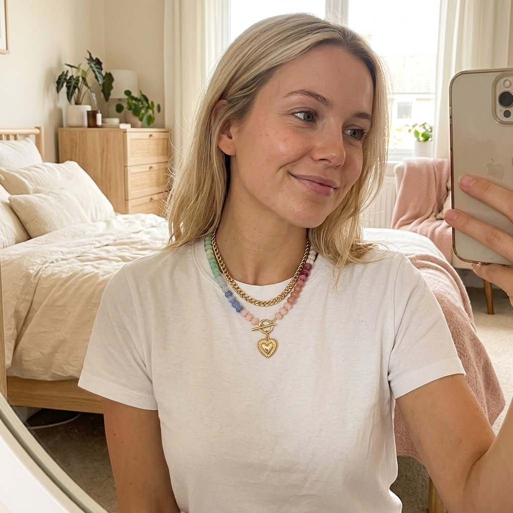 Lunavia – Pastel Bead Layered Necklace with Gold Heart