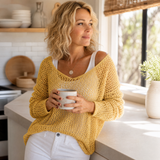 Delyne – Women's Open-Knit Hooded Pullover