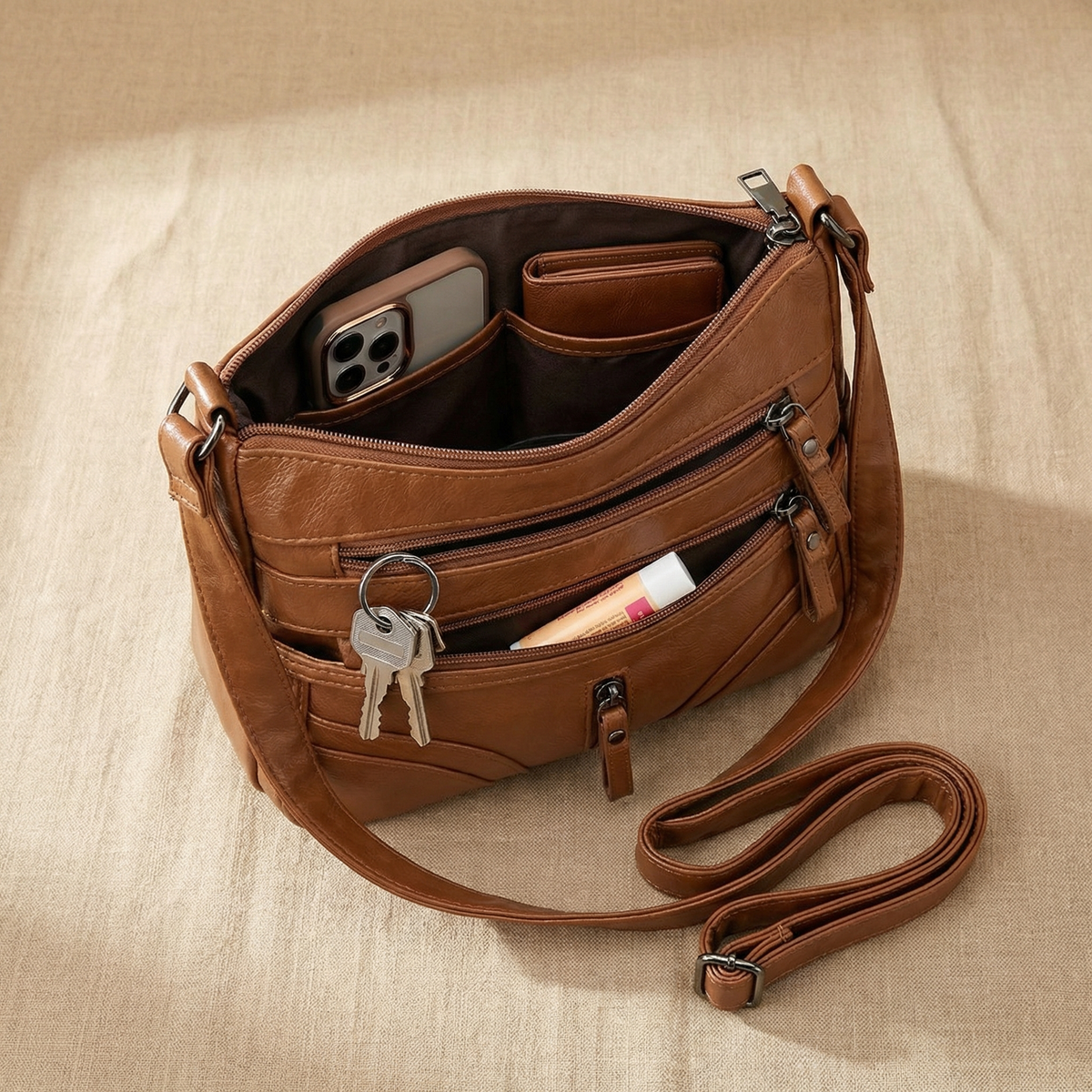 Caressa – Soft Leather Multi Pocket Crossbody Bag