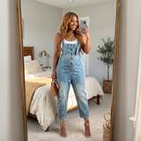 Curvella – Women's Button-Front Tapered Denim Overalls