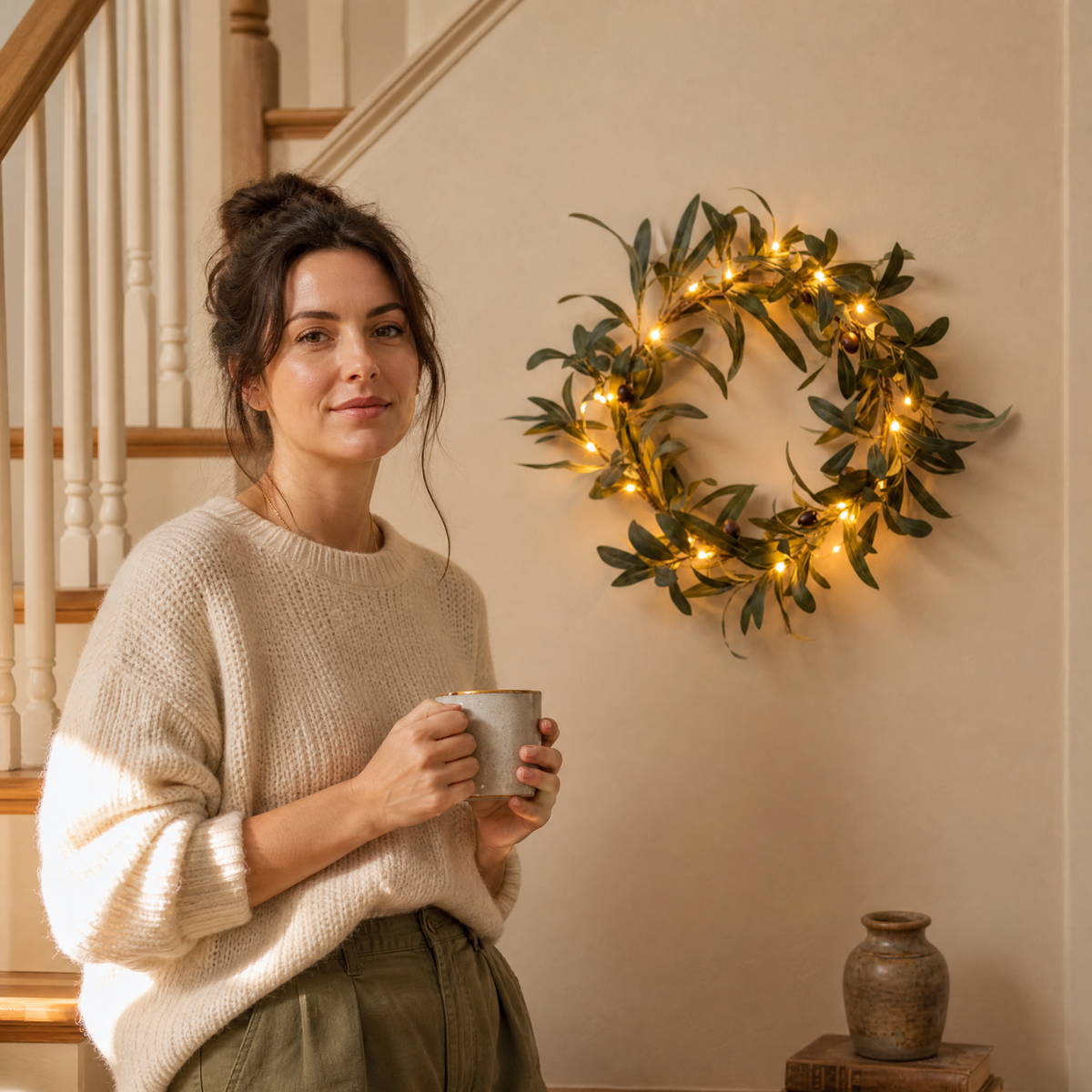Olivelle – Warm-Glow Olive Wreath for Doors and Walls