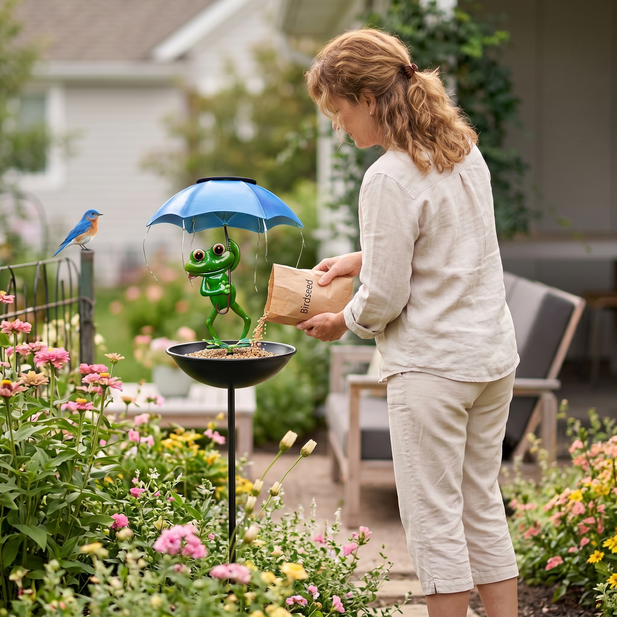 Magic Frog – Solar Garden Lamp with Bird Feeder