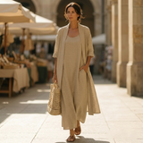 Lunavia – Women's Linen Cotton Two-Piece Set with Duster
