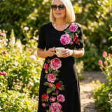 Rosalia – Women's rose print A-line midi dress