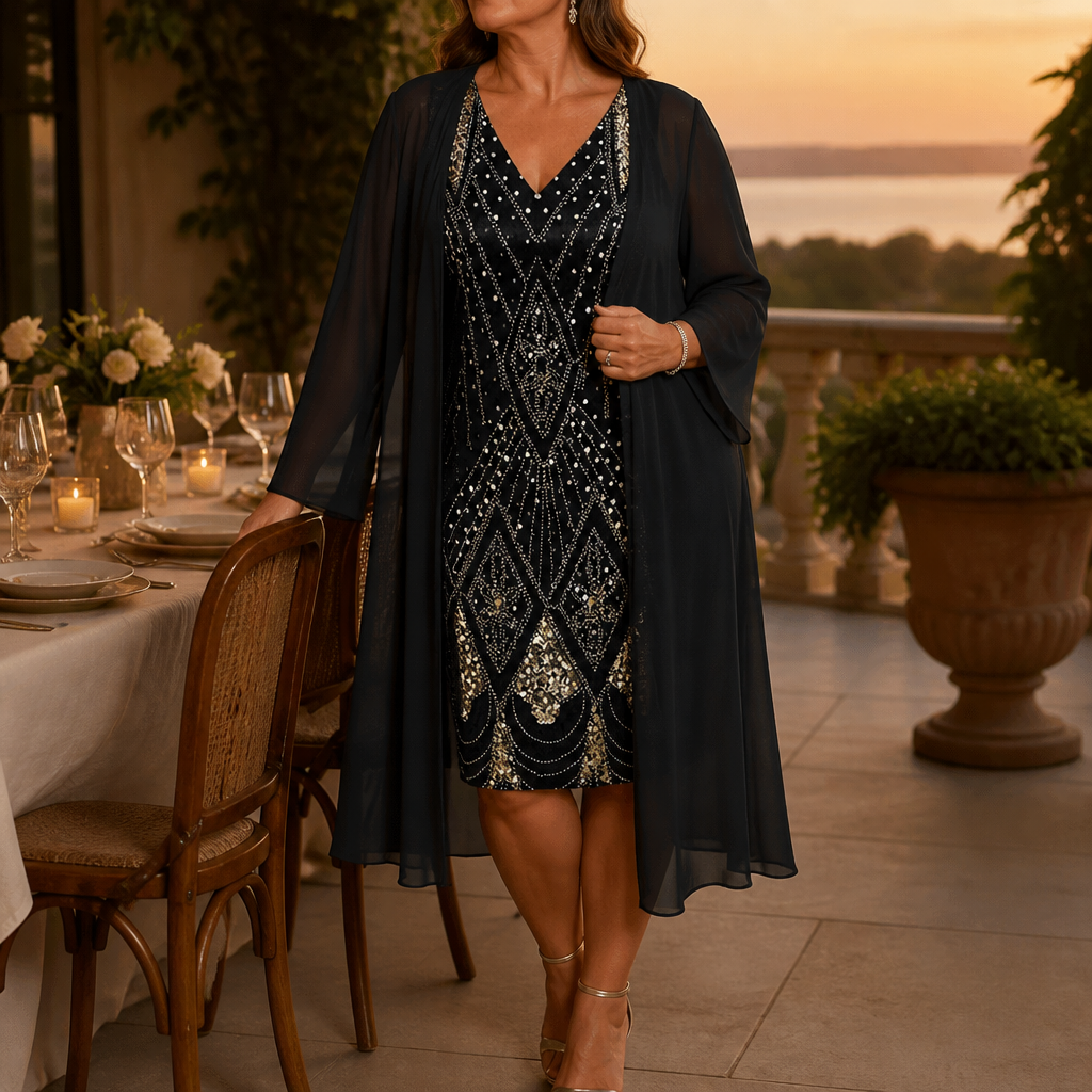 Twoset & Ease – Sheer-Overlay Dress