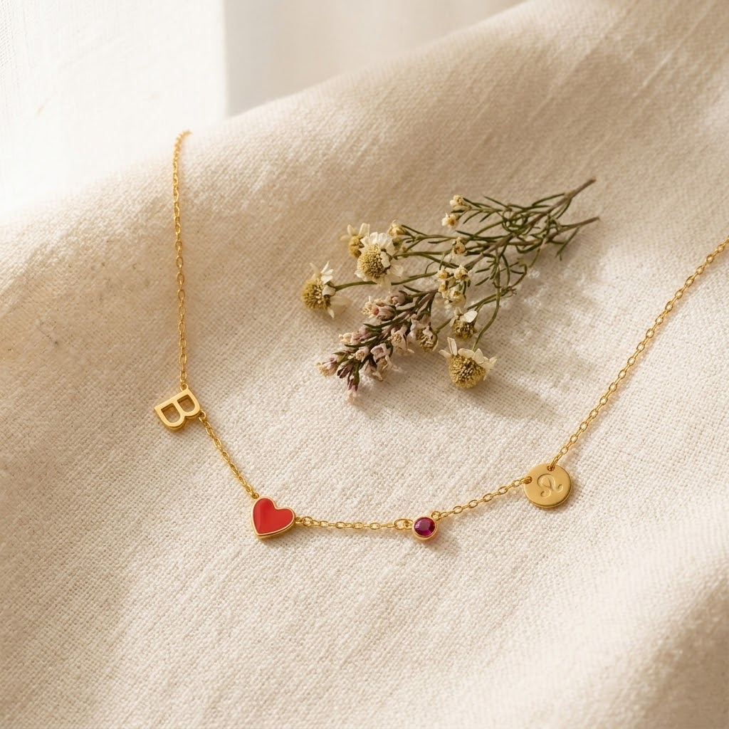 Veluna – Personalized Initial Charm Necklace with Birthstone and Zodiac