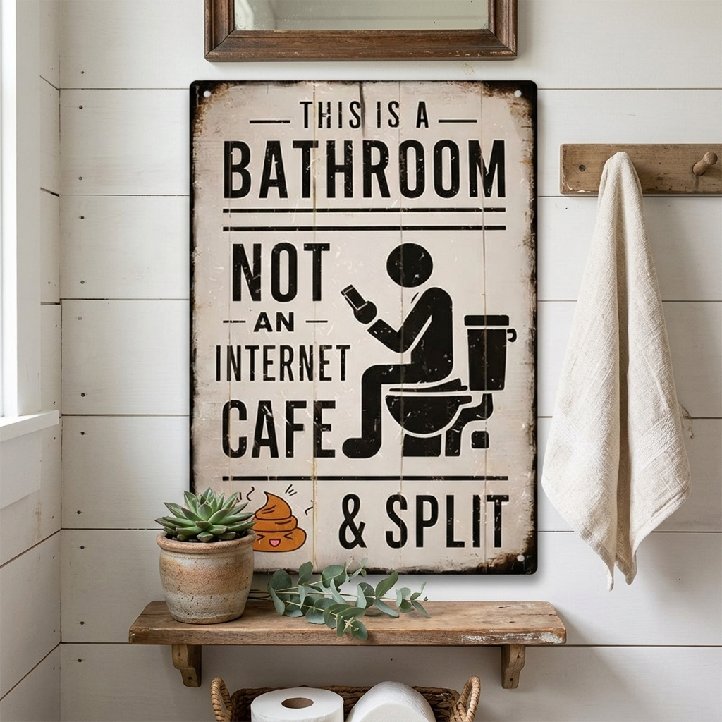 Splitline - Vintage Metal Bathroom Humor Sign