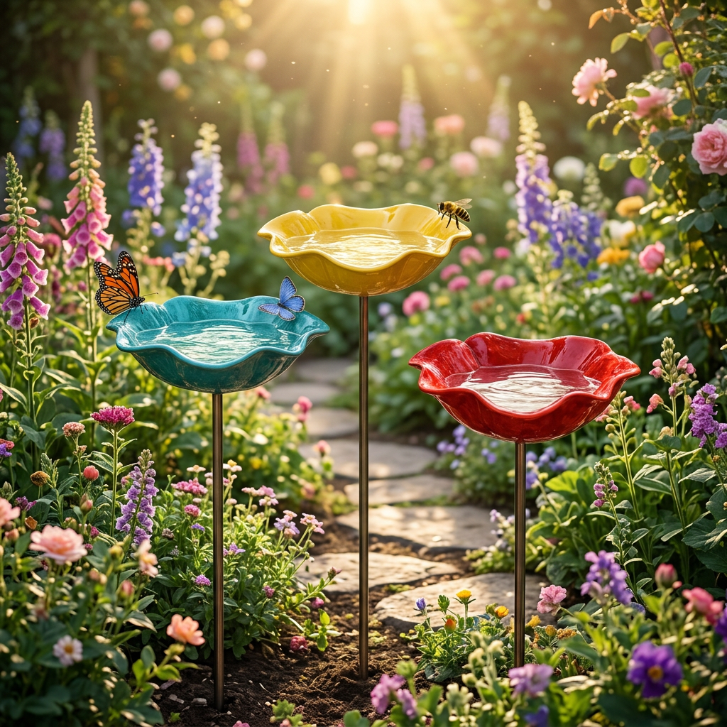 PetalHaven – Hand-Formed Poppy Bird Bath Garden Stake