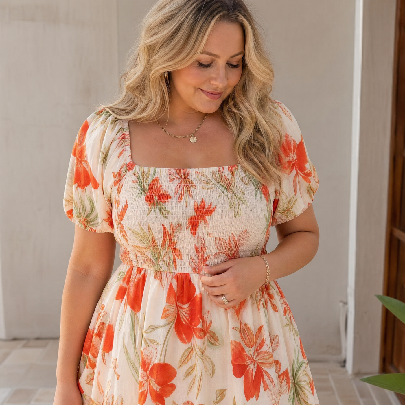 Florenza – Women's Smocked Square-Neck Floral Maxi Dress