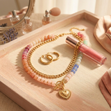 Lunavia – Pastel Bead Layered Necklace with Gold Heart