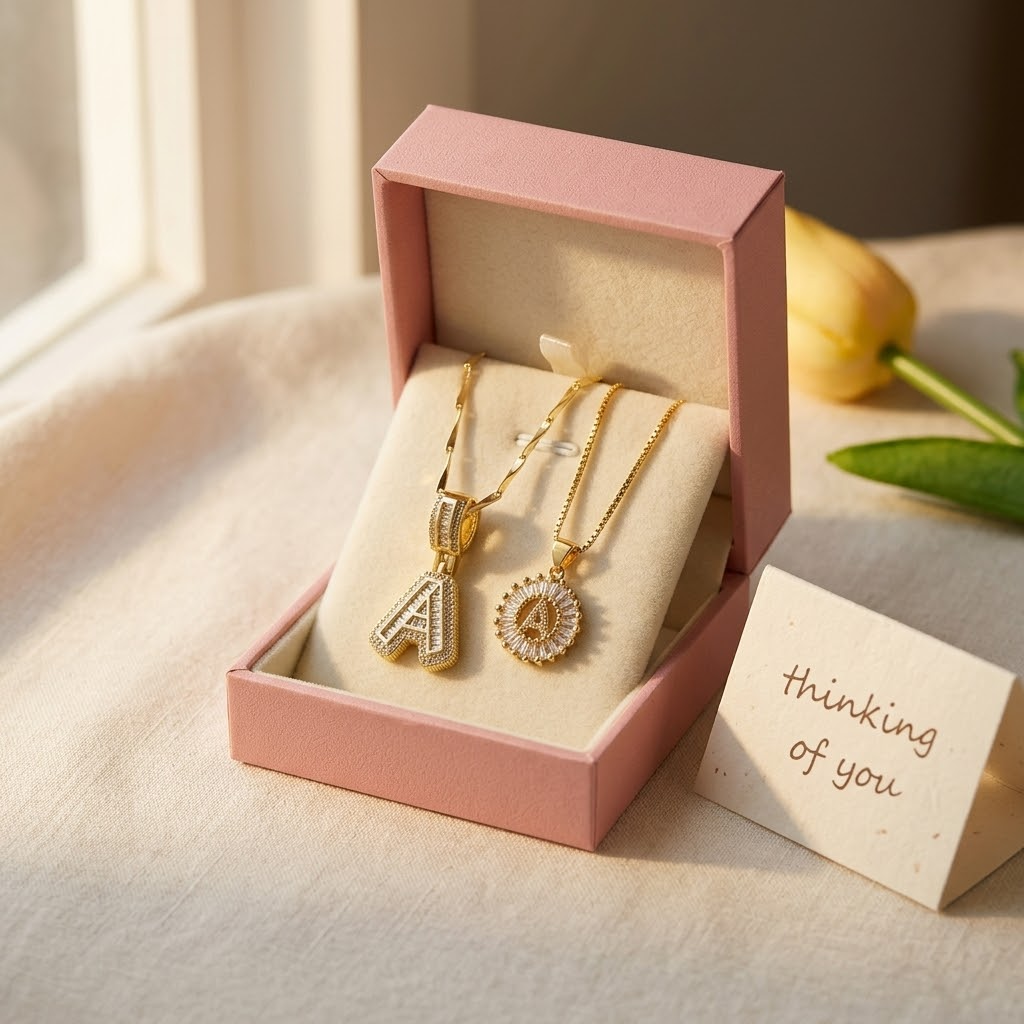 Luneria – Two-Piece Initial Pendant Necklace Set