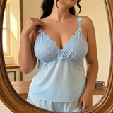 Lunessa – Lace Trim Satin Pajama Set