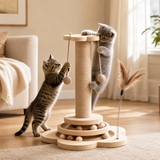 Purrch 3-in-1 Cat Scratching Post with Ball Track and Feather Wand