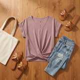 Veluna – Twist-Knot V-Neck Top for Effortless Everyday Style