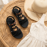 Soluna – Women's Boho Flat Sandals with Gold Floral Charms