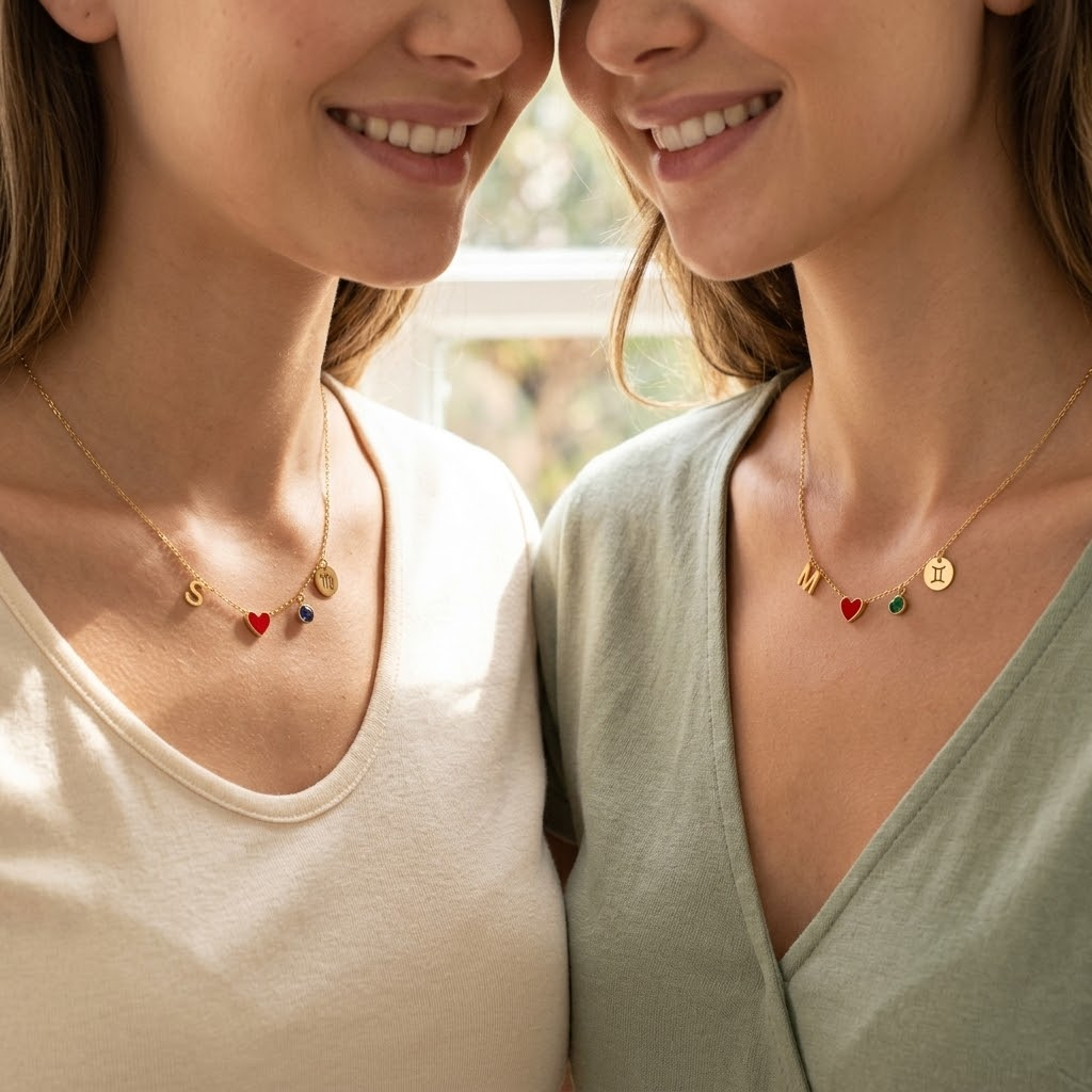 Veluna – Personalized Initial Charm Necklace with Birthstone and Zodiac