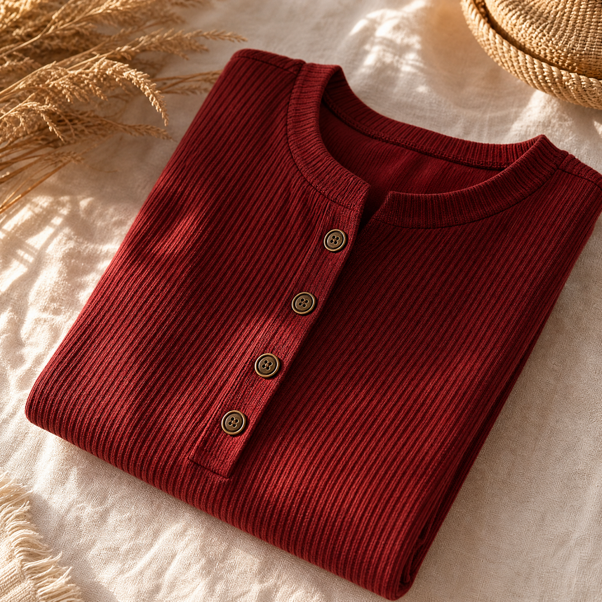 Lunavia - Ribbed Button-Up Henley Tunic