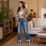 Denvie – Women's High-Waisted Crossover Straight-Leg Jeans