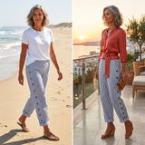 Coastlyn – Women's Striped Pants with Button Trim