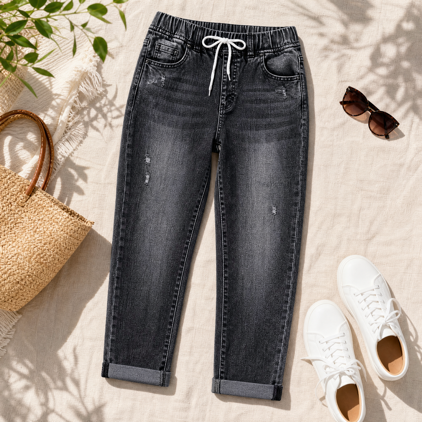 Vellora – High Waist Drawstring Denim Capris