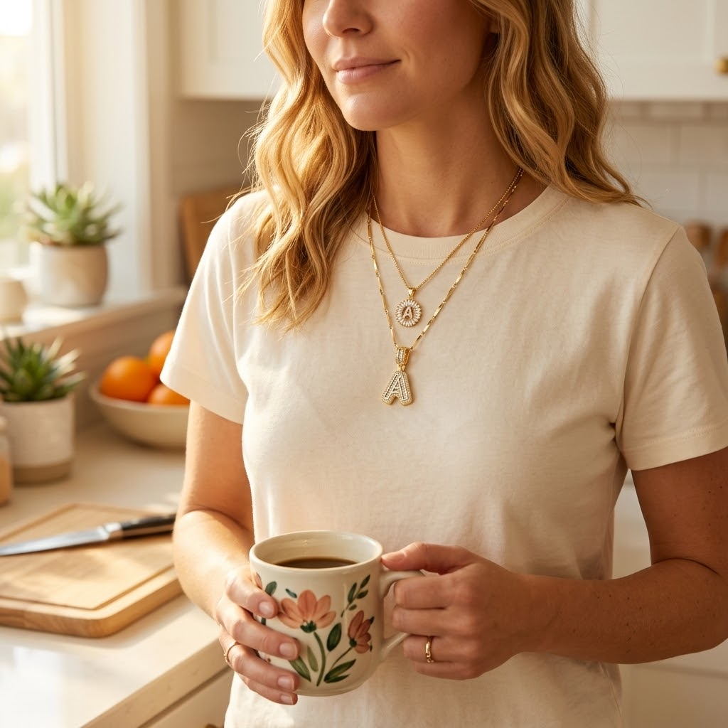 Luneria – Two-Piece Initial Pendant Necklace Set