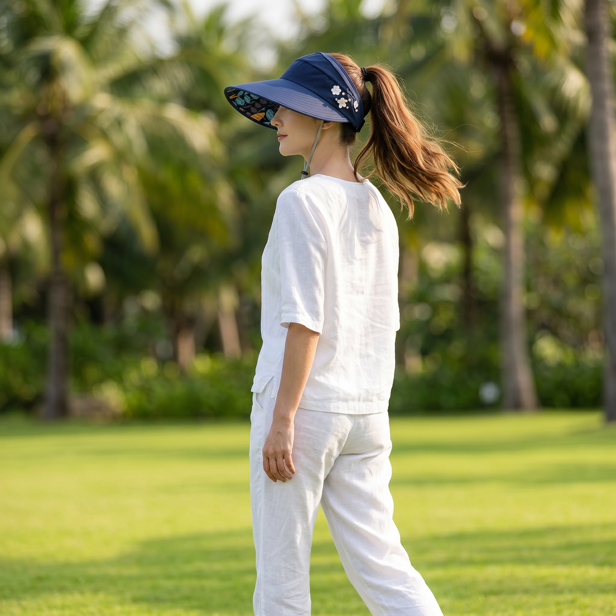 Solwen – Wide Brim Sun Visor with Ponytail Opening