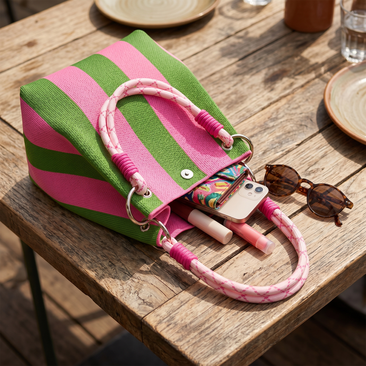 Sundara – Striped Knit Bucket Bag