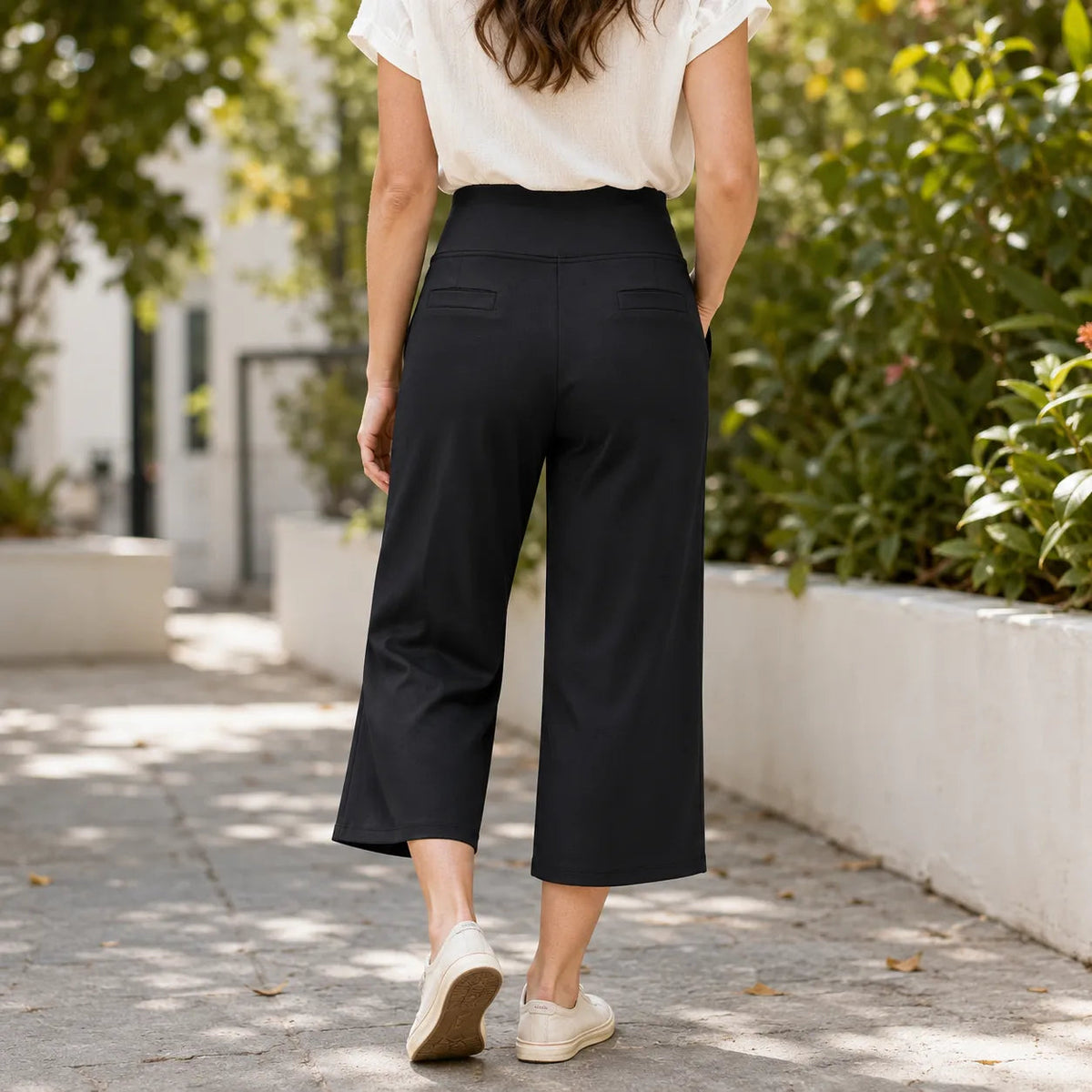 Velessa – High Waisted Wide Leg Cropped Pants with Pockets