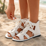 Solvia – Croc-Textured Lace-Up Flat Gladiator Sandals for Women