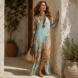 Solmare – Mediterranean Baroque Print Chemisier Maxi Dress