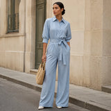 Solene – Belted Wide-Leg Shirt Jumpsuit with Tie Waist
