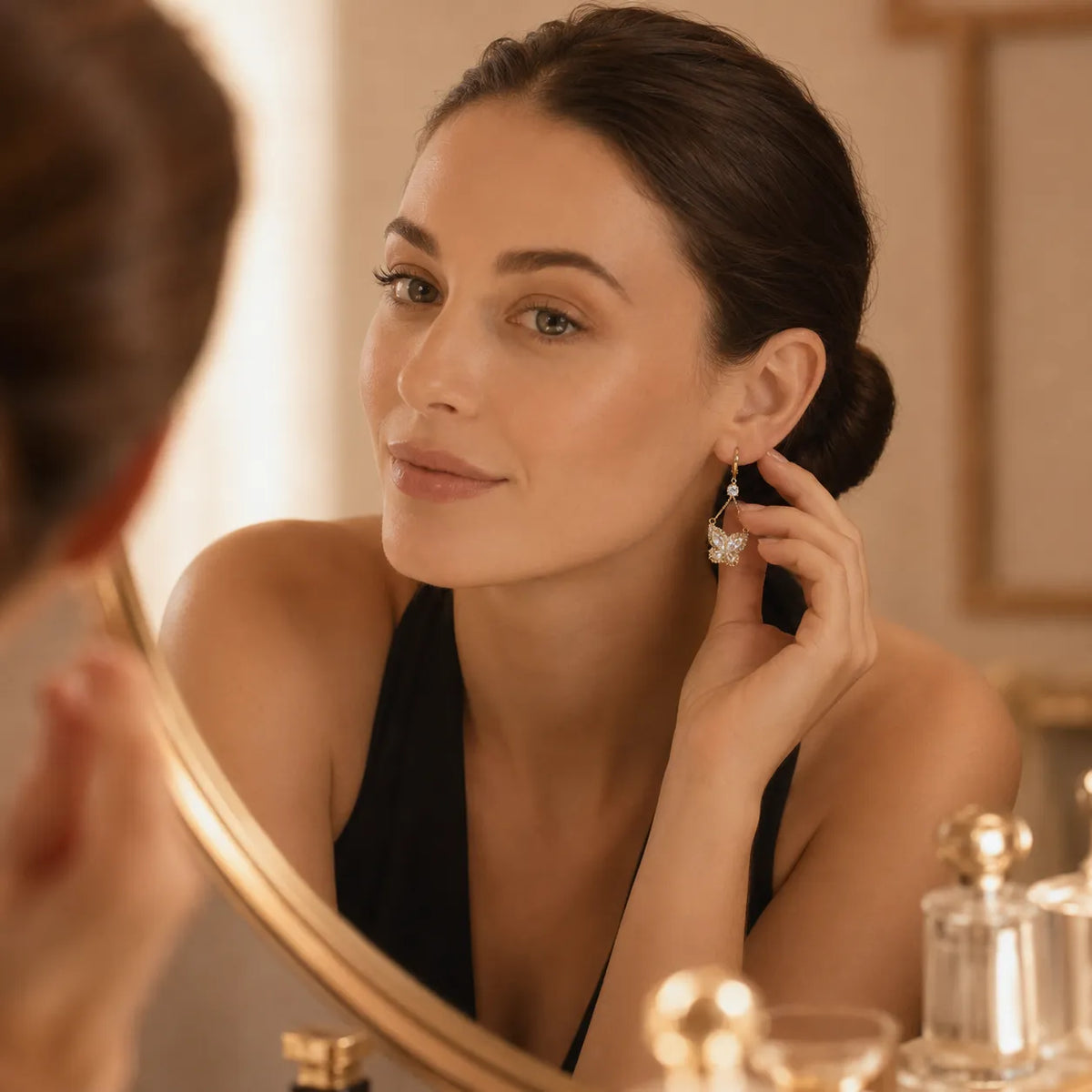 Papillore – Sparkling butterfly drop earrings, gold-tone cubic zirconia, delicate everyday elegance